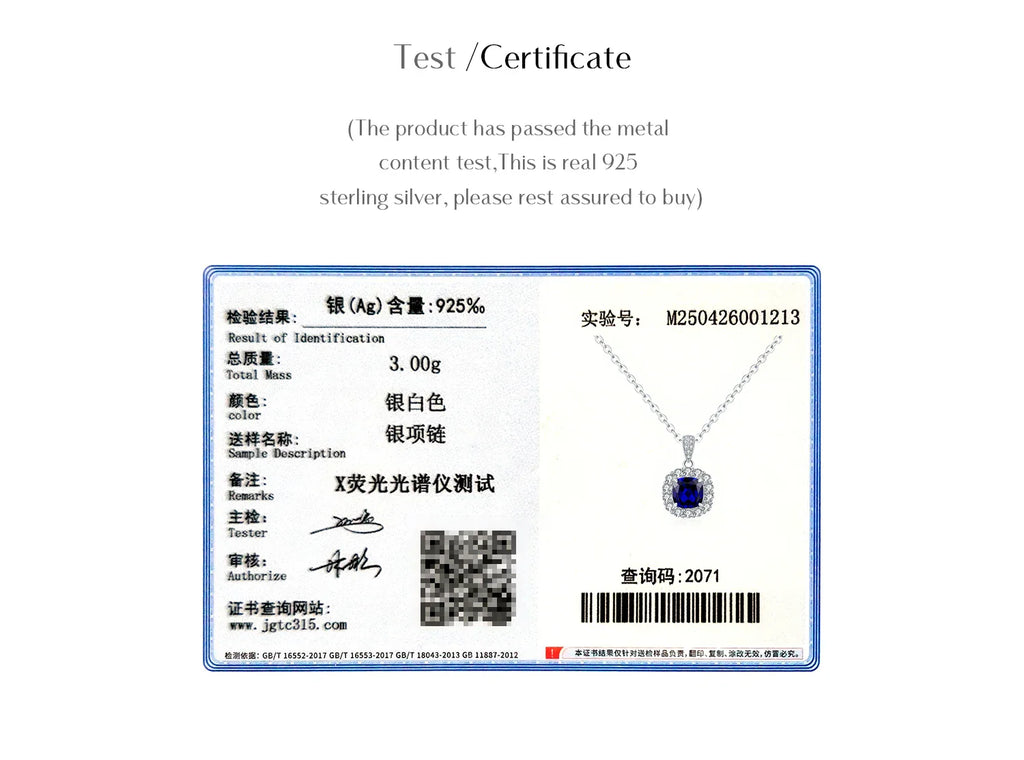925 Sterling Silver Elegant Luxury Geometric Royal Blue Zirconia Pendant Necklaces For Women Anniversary Fine Jewelry