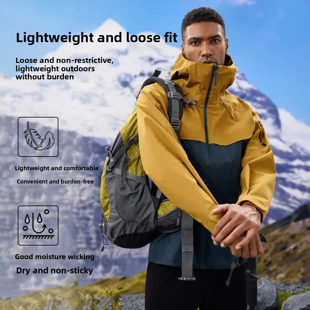 Autumn and Winter Hard-Shell Windbreaker Windproof Rainproof Breathable Outdoor Hiking Mountaineering Ski Suit Hooded Jacket