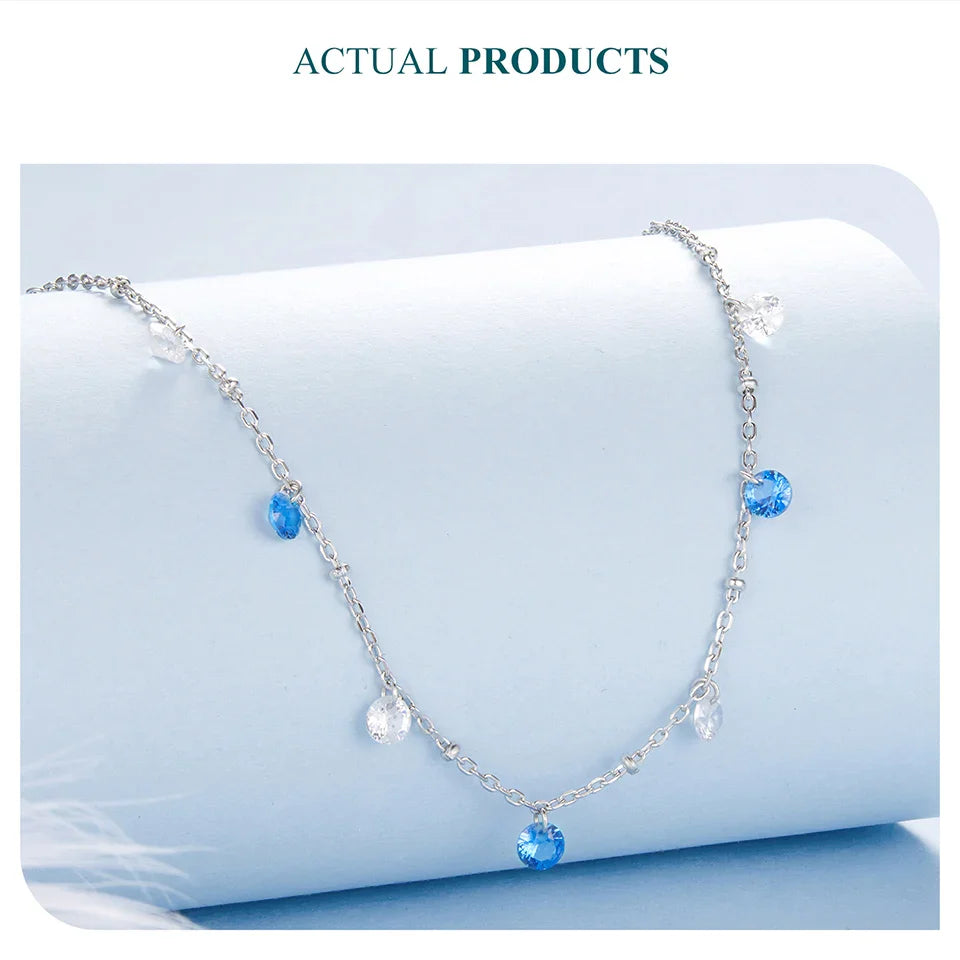 925 Sterling Silver Station Necklace, Simulated Diamond Star Necklace Women CZ Chain Choker Necklace BSN428