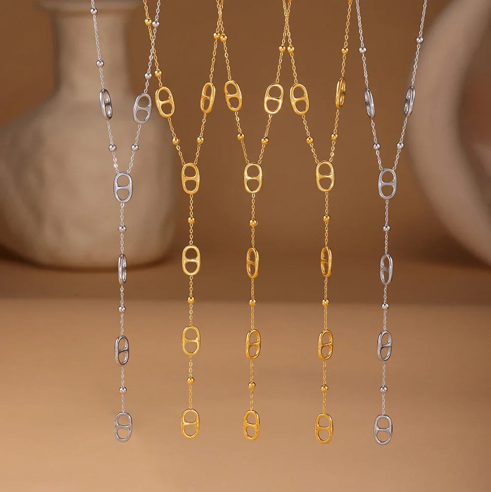 Nivora Fashion Long Chain Stainless Steel Necklacs For Women PVD Real Gold Plated Metal Female Collar Party Banquet Jewelry