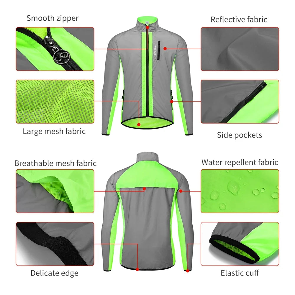Reflective Cycling Jacket Winter Autumn Bicycle Windbreaker Bike Soft Windproof Waterproof Motorbike Jacket Men Coat