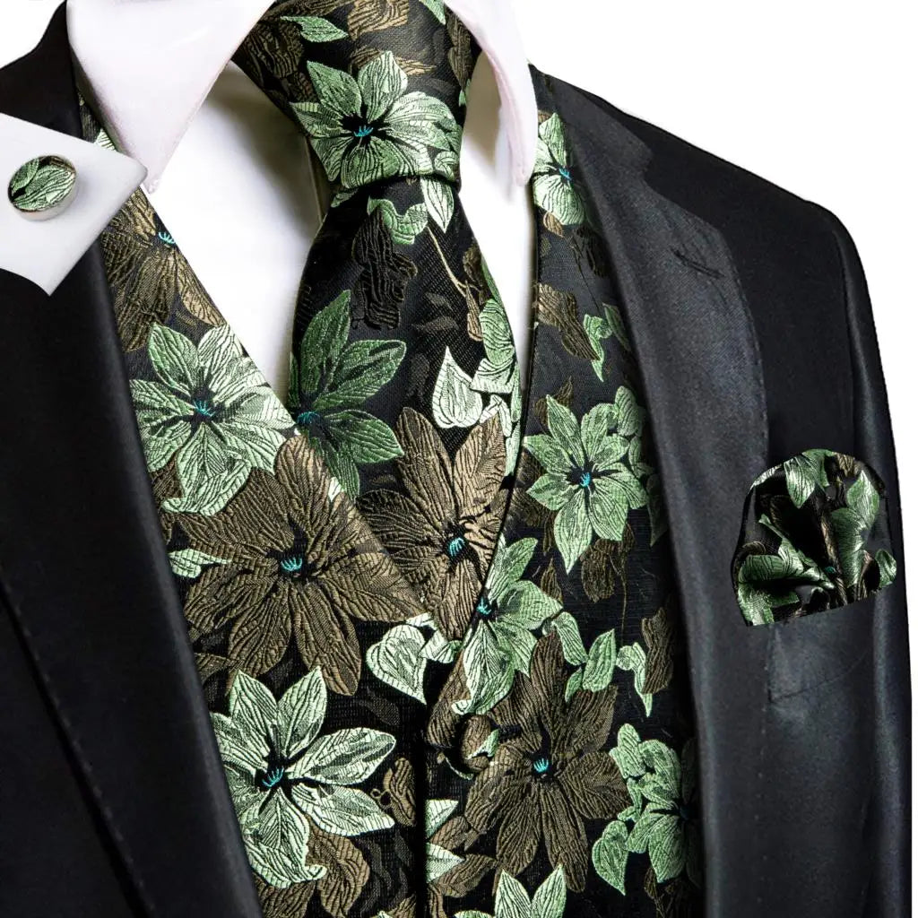 Fashion Silk Vest For Men Classic Gold Champane Yellow Waistcoat Jacket Tie Hankerchief Cufflinks Sets Dress Suit Wedding Hi-Tie