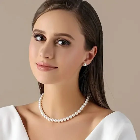 8-10MM Baroque Natural Freshwater Pearl Necklaces for Women 925 Sterling Silver Necklaces Jewelry 40-50cm Length