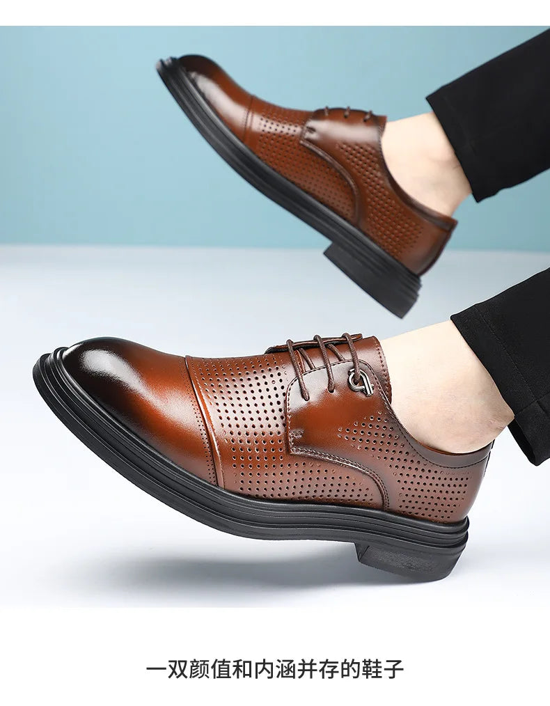 2026 New British Business Formal Leather Shoes for Man Summer Autumn Hallow Dress Shoes Male Solid Color Fashion Shoes Man