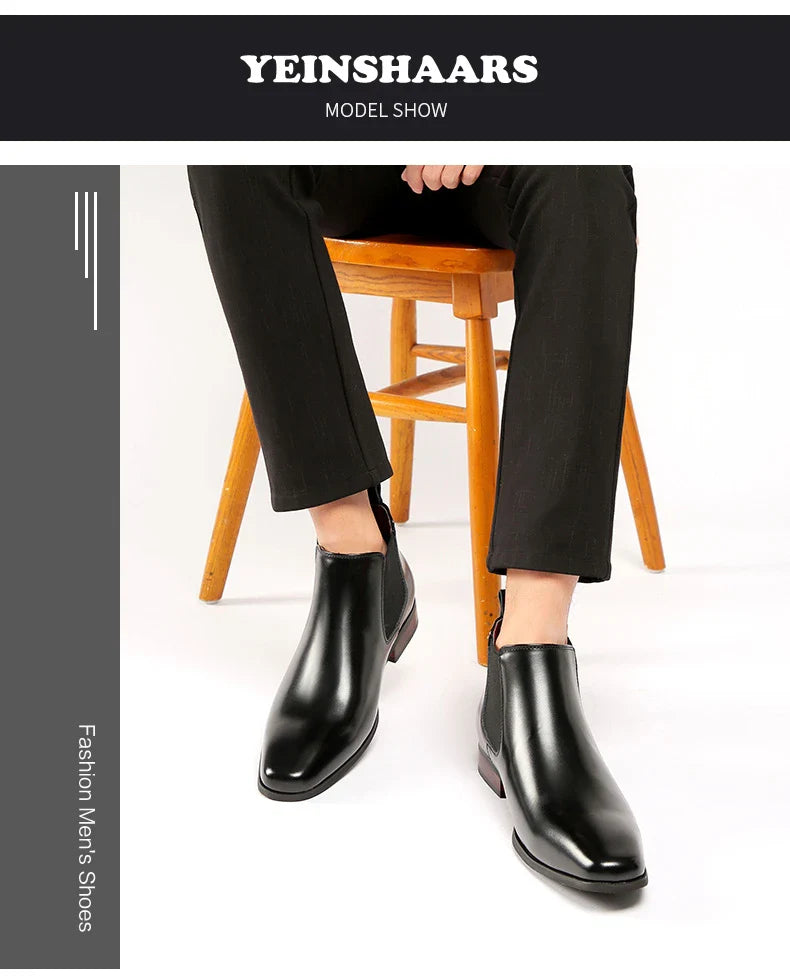 Elegant Simple Men Leather Boots Long Tip Square Toe British Chelsea Boots for Men Formal Business Luxury Shoes Spring Winter