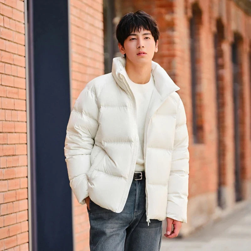 Down Jacket Men 2026 Winter New Thickened Short Coat Three-Proof Thermal Puffer Coat Couple Top Trendy Down Jacket