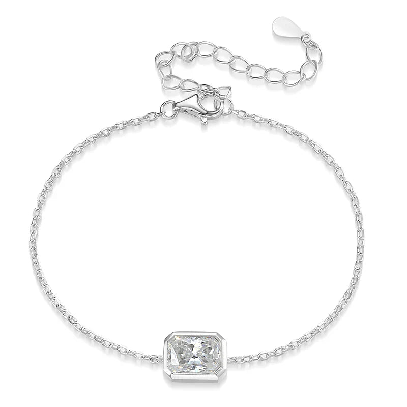 1/2CT Emerald Radiant Cut Moissanite Bracelets for Women Men Adjustable 15-20cm Chain 925 Sterling Silver Jewelry Fine