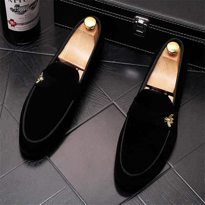 Men's Fashion Suede Leather Embroidery Loafers Mens Casual Printed Moccasins Oxfords Shoes Man Party Driving Flats EU size 38-45