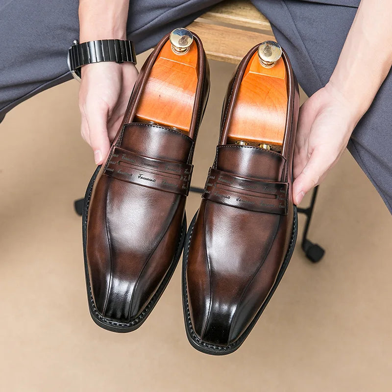 Men's Large Size Thick Bottom Heightening Painted Surface Slip-On Loafers Shoes with Rubber Sole And Ultra Leather Material