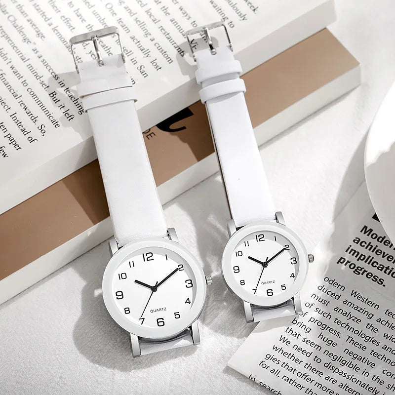 1/2PCS Fashion Couple's Watches Leather Strap Wristwatch Men Women Casual Arabic Dial Quartz Watches (Without Box)