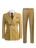 Men's 2-Piece Double Breasted Suit Set - Peak Lapel Striped Tuxedo Jacket & Pants, Formal Business Wedding Prom Attire
