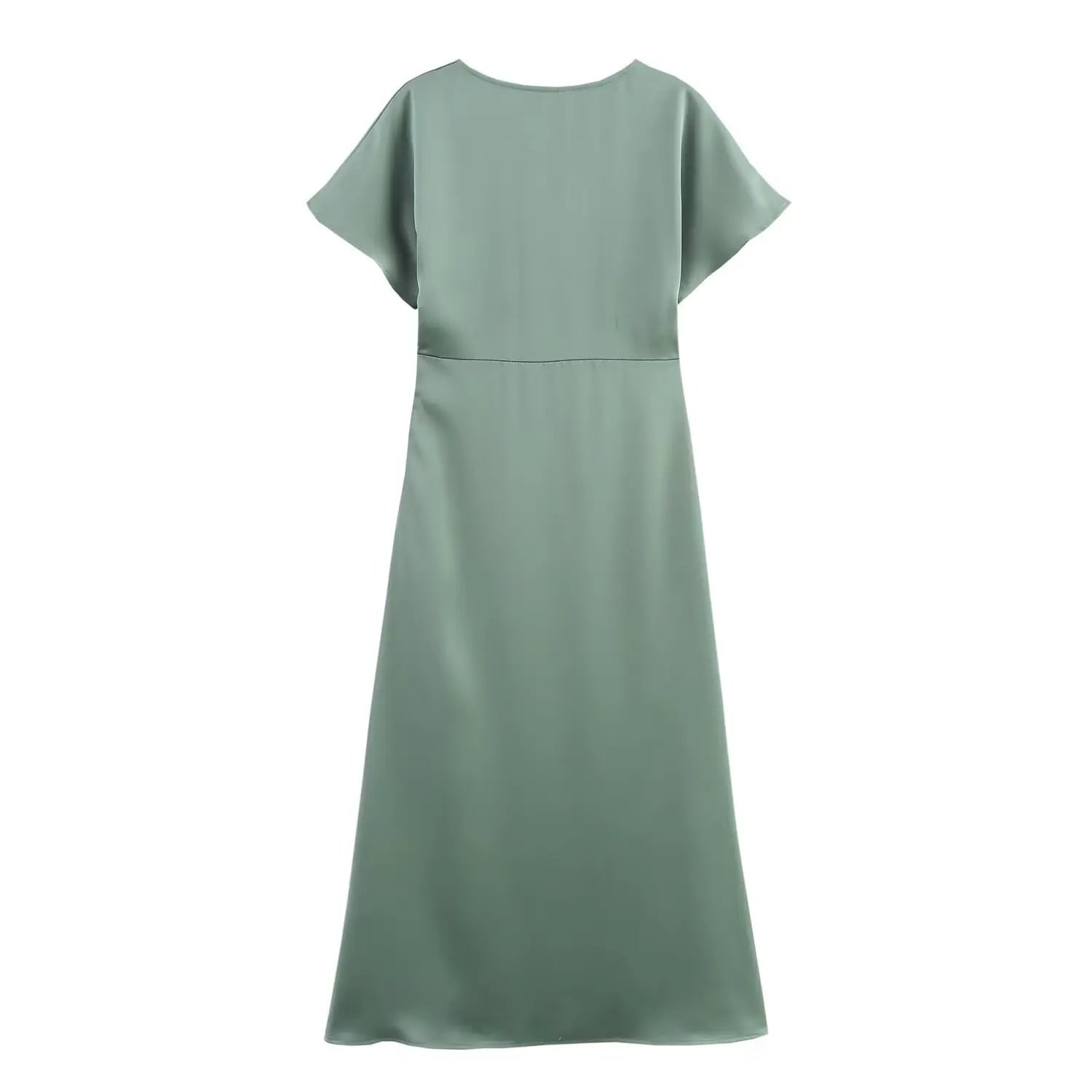 Women Elegant Solid Satin Dress Sexy V Neck Short Sleeve Midi Dress 2025 New Fashion Summer Lady Holidays Party Dress