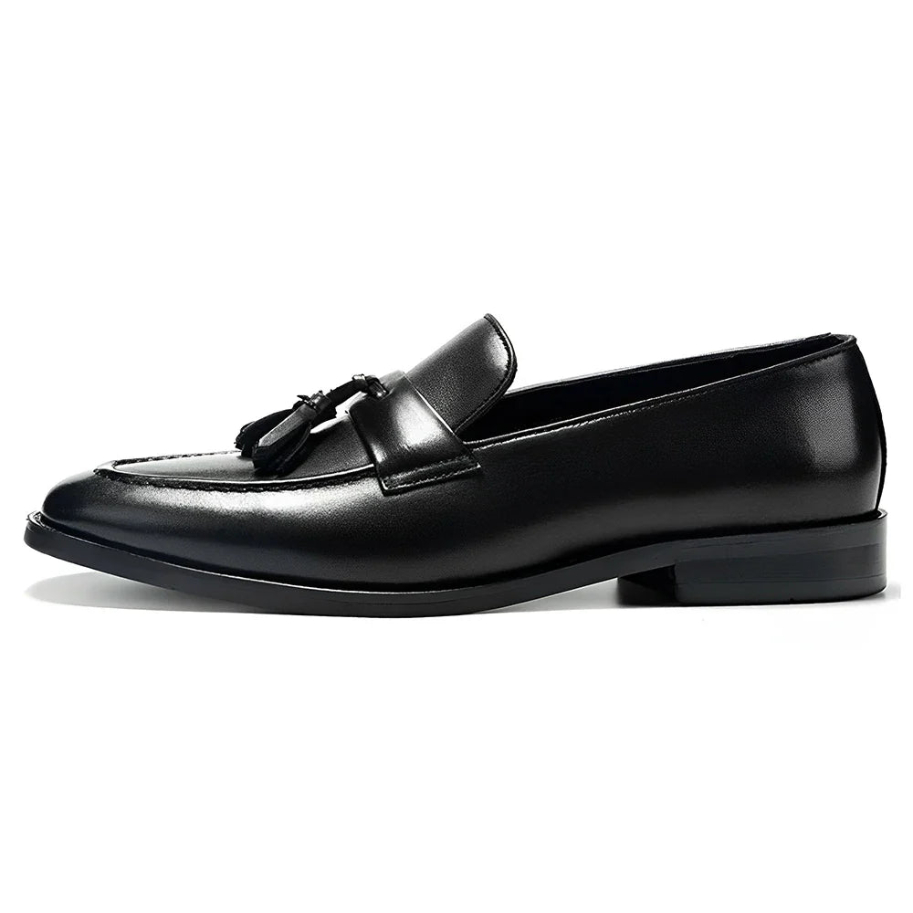 Men's Brown Leather Tassel Loafers, Formal Slip-on Dress Shoes for Business, Wedding