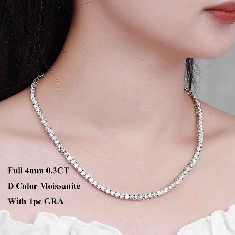 Real 2-5mm Full D Color Moissanite Tennis Neck Chain Necklace for Woman Man 925 Silver GRA Certified Party Bridal Necklaces