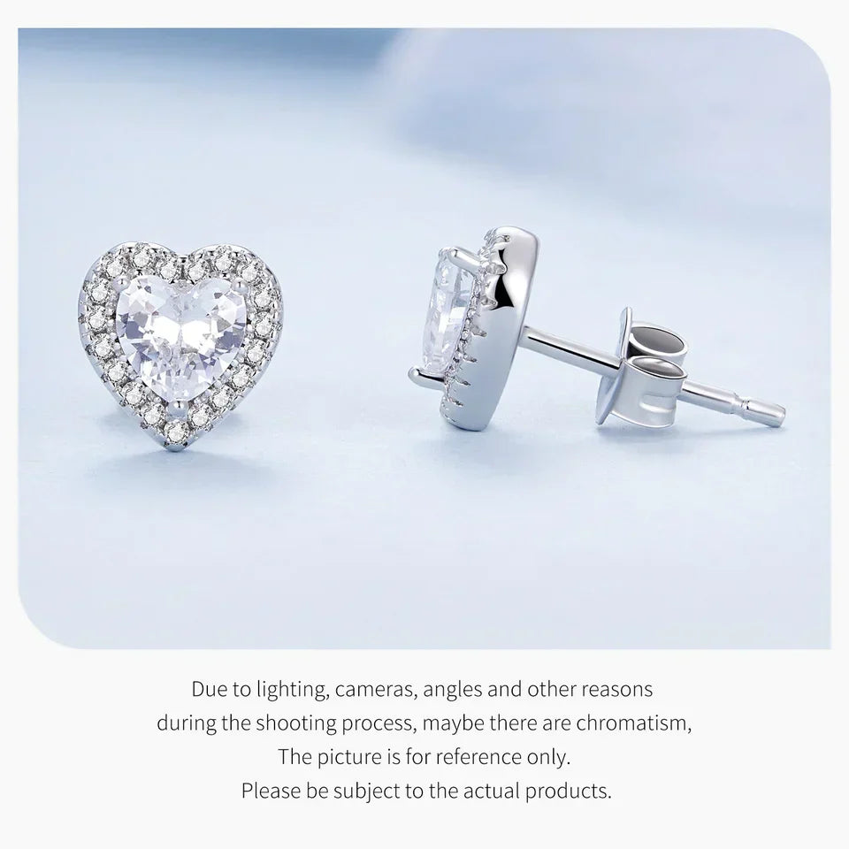 Gold Plated Halo CZ Stud Earrings 925 Sterling Silver Hypoallergenic Classic Elegant Heart Earrings Jewellry BSE894