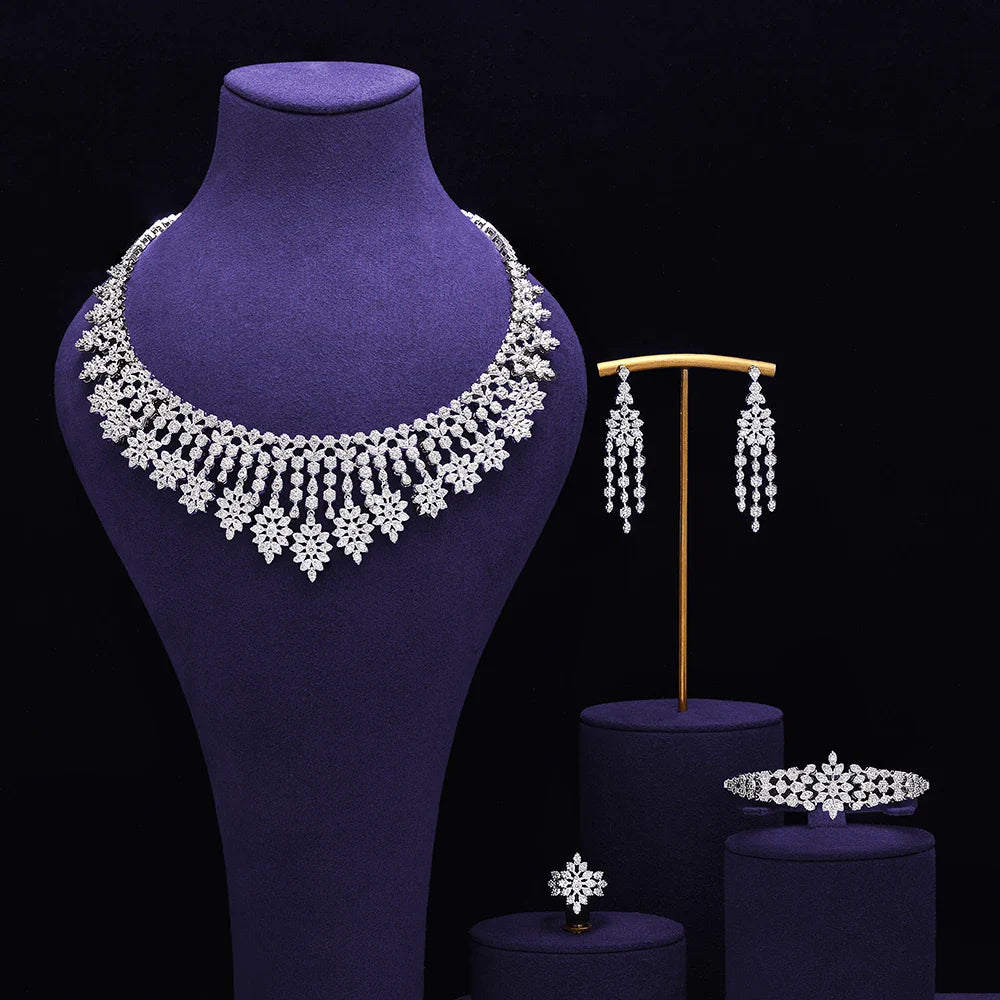 Bridal Zirconia Full Jewelry Set for Ladies Party Luxury Dubai Nigeria CZ Crystal Wedding Necklace Set