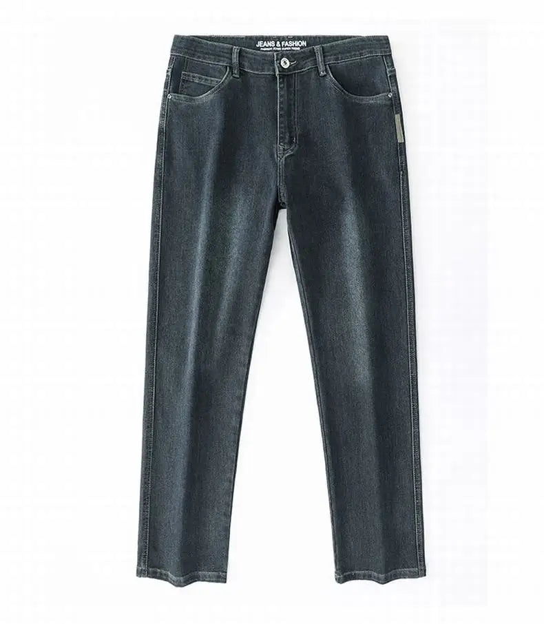 Men's Spring Autumn Soft Baggy Jeans Casual Straight Stretch Wide-Leg Business Denim Pants Versatile Comfortable Loose Trousers