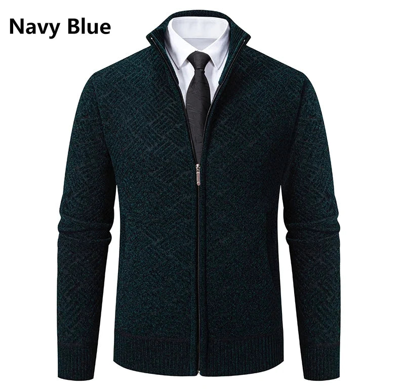 Mens Thickened Cardigan Full Zipper Fleeced Sweaters Knit Jackets Hooded Sweater Coat Autumn Winter Padded Clothes