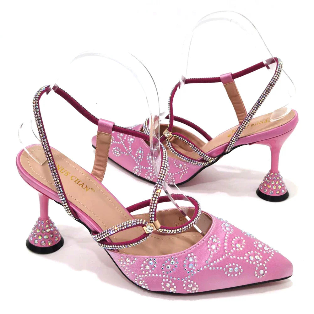 Ladies High Heels And Bags In Same Color Shiny Material for Wedding Party