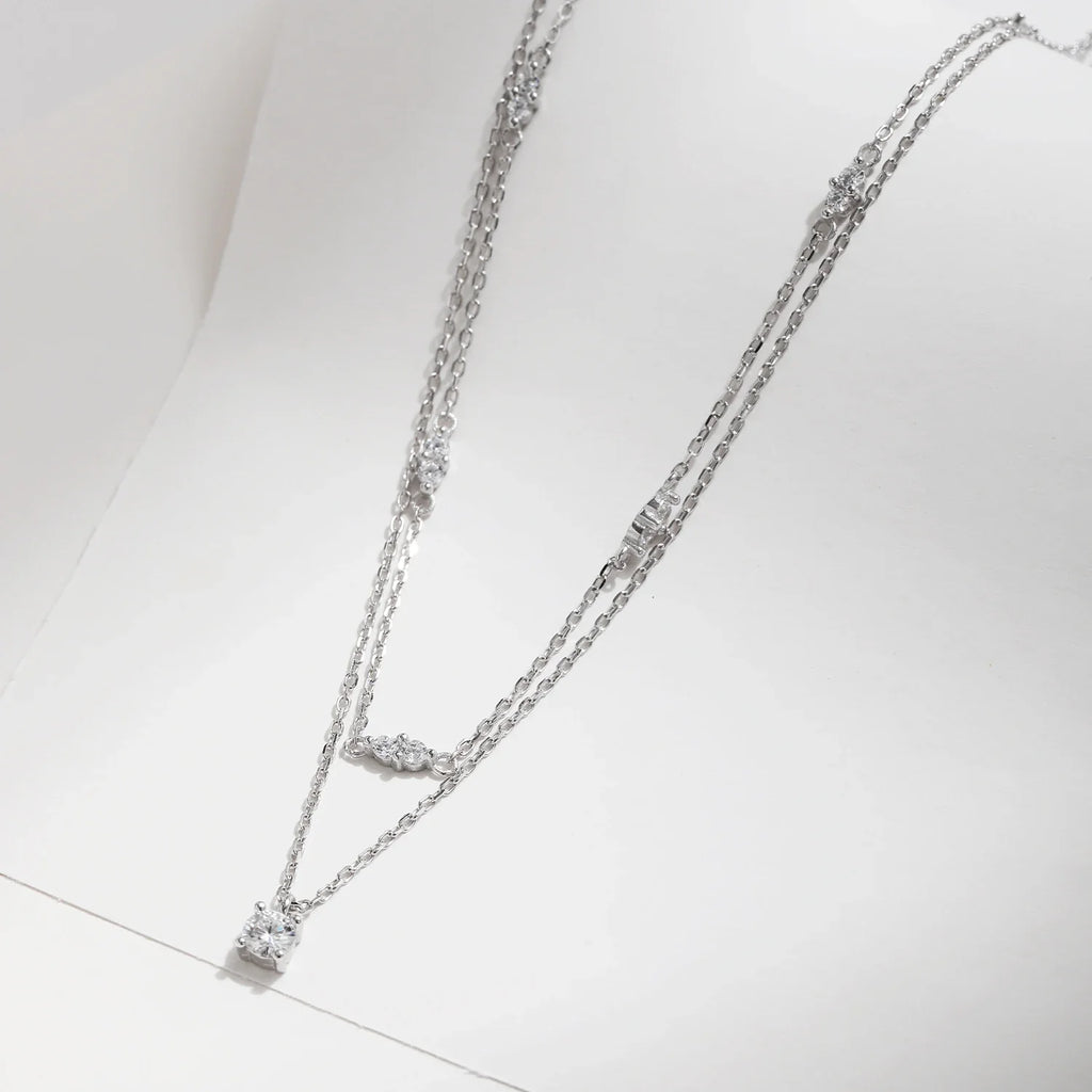 Moissanite D Color Double Layer Pendant Necklace 925 Sterling Silver Round Stylish Choker Necklace For Women Jewelry