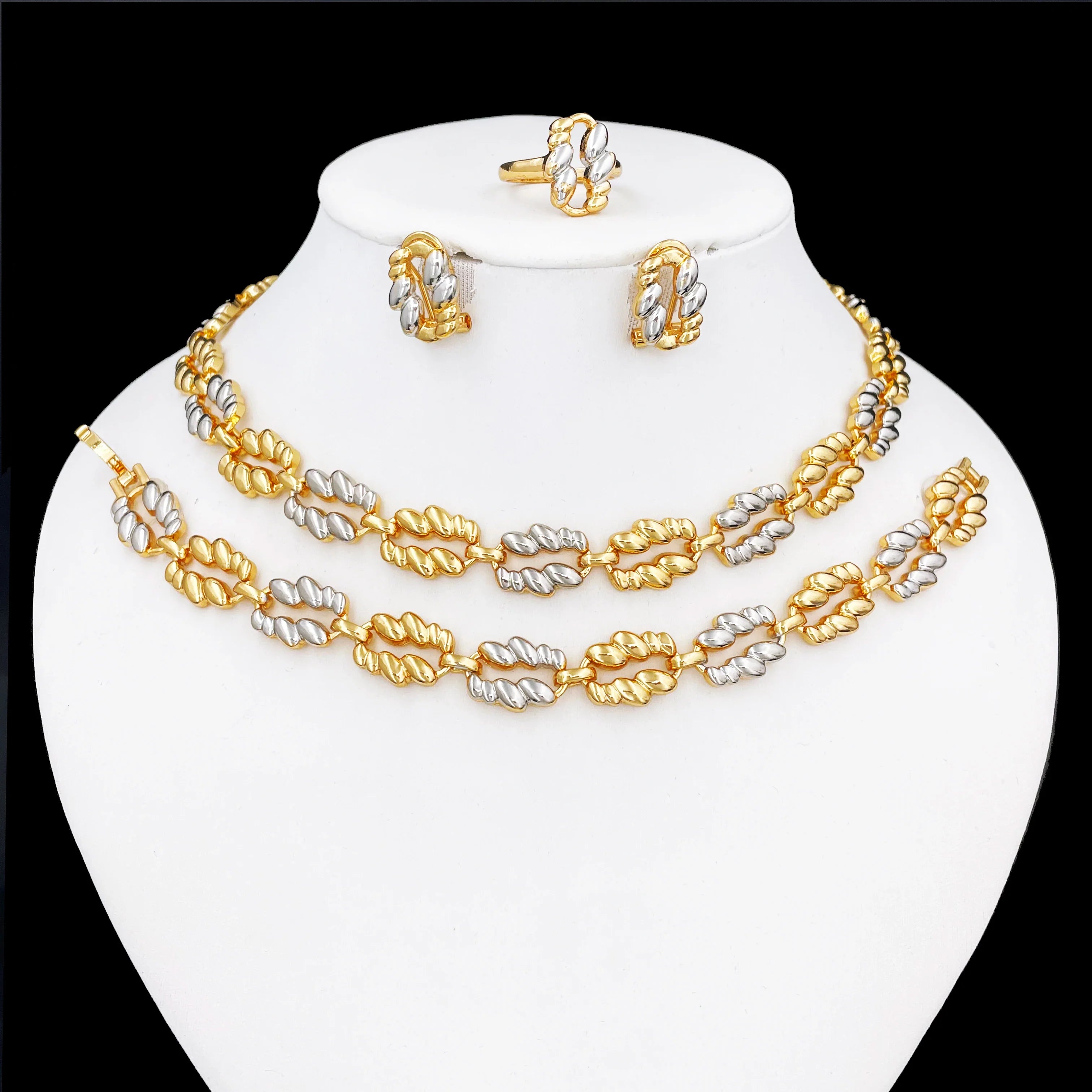 Minimalist Style Jewelry Set 18K Gold Plated Women Necklace Earrings Bracelet And Ring 4pcs Jewelry Set Wedding Party Gift