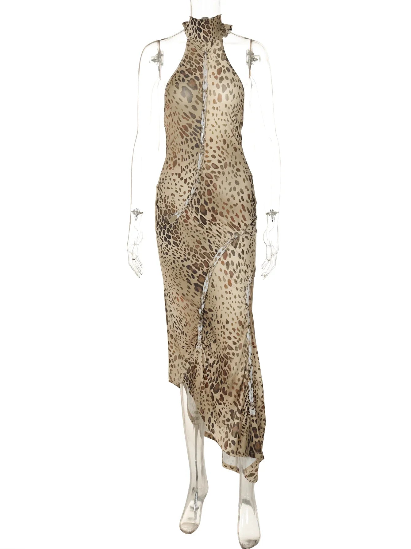 Women Sexy Party Club Evening Leopard Bodycon Backless Midi Dress