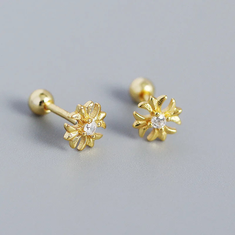 925 Sterling Silver Fashion Korean Petal Screw Bead Stud Earrings for Women Charm Ear Bone Piercing Jewelry Accessories