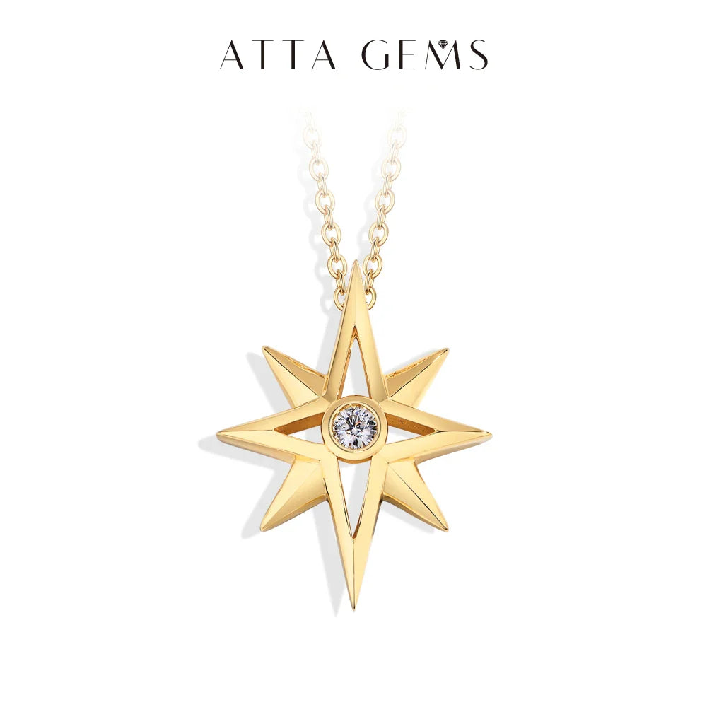 Star Moissanite Pendant Necklace for Women D Color Round Cut 3.0mm Lab Diamond S925 Silver 18K Gold Plated Fine Jewelry