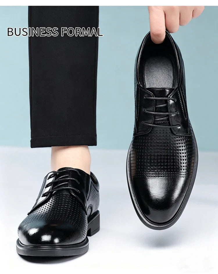 Men's Summer Breathable Leather Shoes British Style Comfortable Soft Business Formal Derby Shoes Hollow out Design-SJ6607-1
