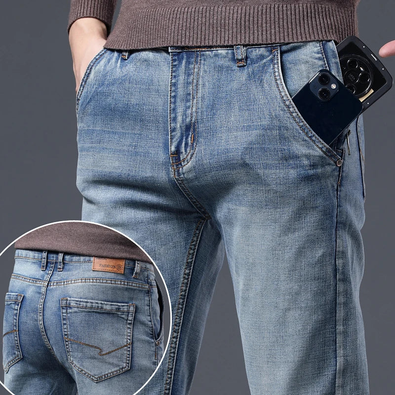 Autumn Men's Vintage Wash Casual Jeans Soft Cozy Stretch Denim Trousers High Quality Clothing Classic Fashion Straight Male Pant