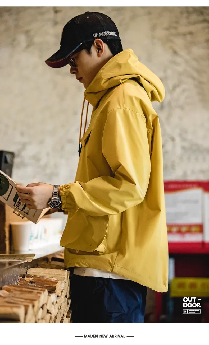 Casual Outdoor Multi-pocket Hooded Men's Jackets Spring Fall Loose Windbreak Parka Ginger Climbing Outerwear Track Jacket