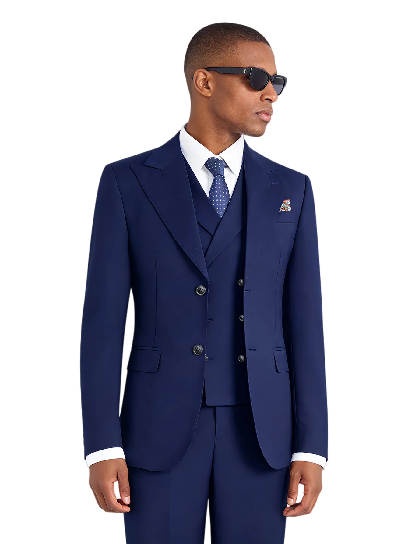 Men's 3-Piece Solid Suit Set Peak Lapel Blazer Jacket Vest Pants for Wedding Business Prom Tuxedo