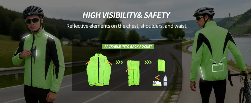 Men Windproof Water-repellent Reflective Cycling Jacket MTB Bicycle Long Sleeve Windbreaker Bike Coat Jersey