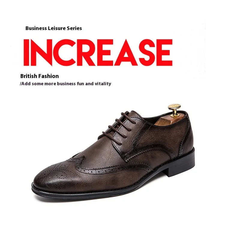 Lace-up casual leather shoes Men's wedding carved Brogues men's formal business pointed shoes Groom's leather shoes