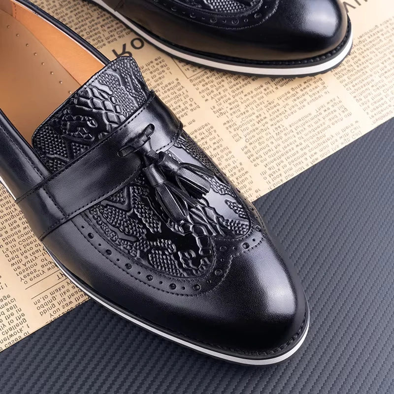 Black Dress Tassel Loafer Leather Shoes for Men Zapatos Para Hombre Upper Print Casual Shoes Daily Wear Business Leather Shoes