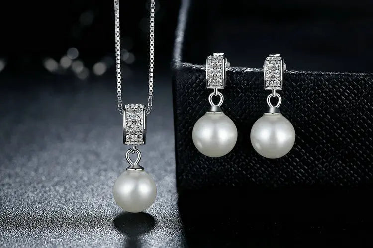 925 Sterling Silver Simulated Pearl Pendant Necklace Long Chain Necklace  Jewelry Wedding Necklace Accessories SCN030