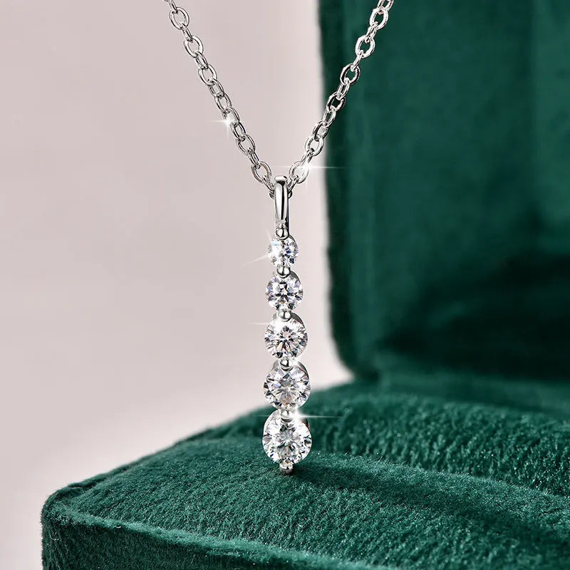 GRA Certified D VVS1 Full Moissanite Diamond 5-Stone Pendant Necklace for Women Girls Chain Neck Jewelry Gifts Collares