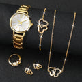 6PCS/Set Simple Scale Dial Women's Watch Fashion Gold Steel Band Quartz Watches Jewelry Set（Without Box）