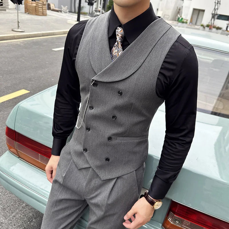 (1 Pcs Vest）2024 Latest Style Design Double Breasted Men Suit Vests Formal Groom Wedding Social Slim Fit Sleeveless Vest Coats