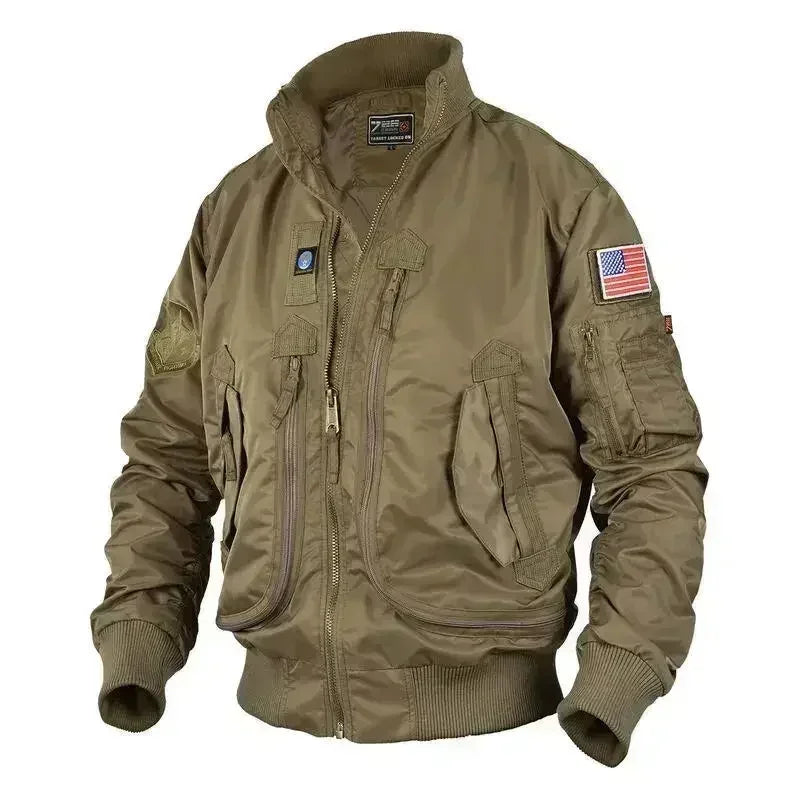 Ma-1 Bomber Jacket Men's Tactical Work Big Pocket Baseball Suit Coat Autumn Vintage Vertical Collar Windproof Motorcycle Jacket