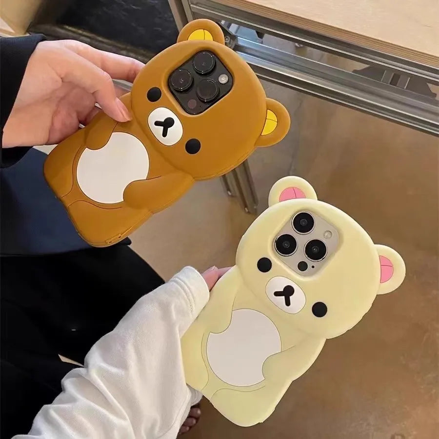 For iPhone 17 16 15 14 13 12 11 Pro Plus mini Max Xs XR 6 7 8 SE Silicone Rilakkuma Bear Soft Cover Case