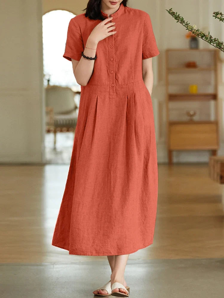 Women's Elegant Solid Cotton Robe Femme 2022 Spring Autumn Bohemian Maxi Dress ZANZEA Casual Long Sleeve Shirt Dresses Oversized