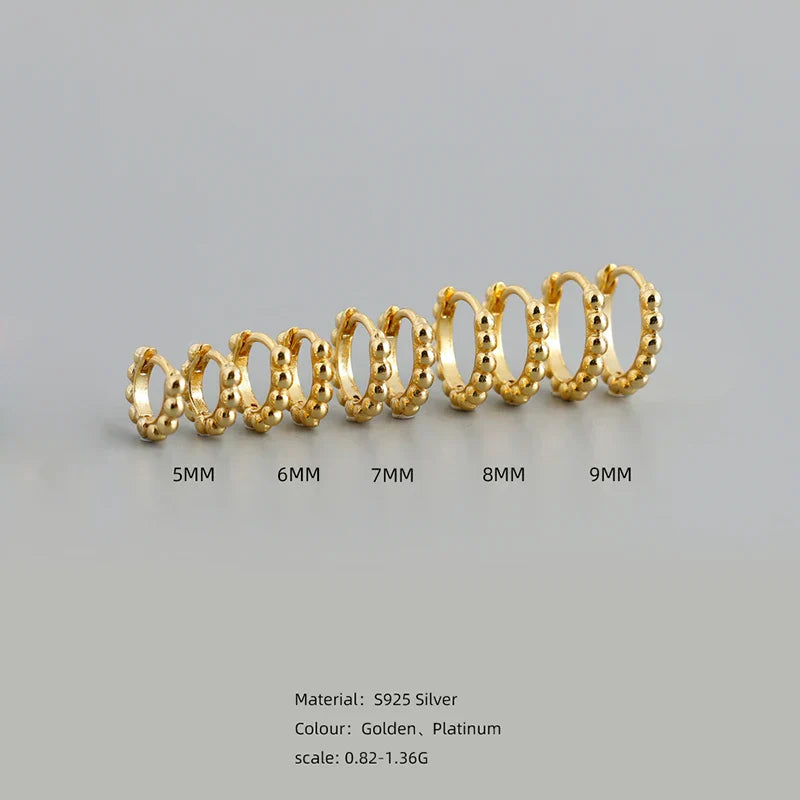 925 Sterling Silver Simple Fashion Glossy Beads Gold Huggies Hoop Earrings for Women Gothic Piercing Jewelry Accessories