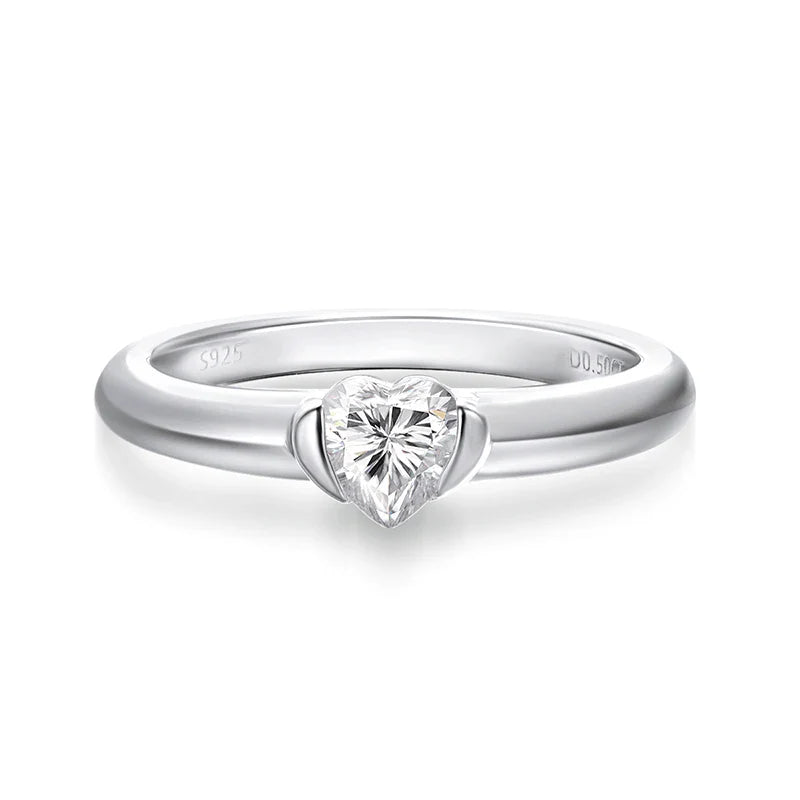 0.5CT Heart Cut Moissanite Solitaire Rings for Women Luxury Classic Wedding Lab Diamond Band 925 Sterling Silver Jewelry