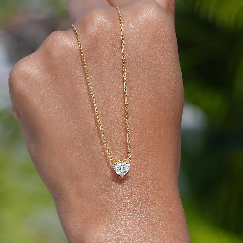 Certified 1-3Carat Heart Cut Moissanite Pendant Necklaces for Woman S925 Silver Plated 18k Gold Solitaire Lab Diamond Neckchain