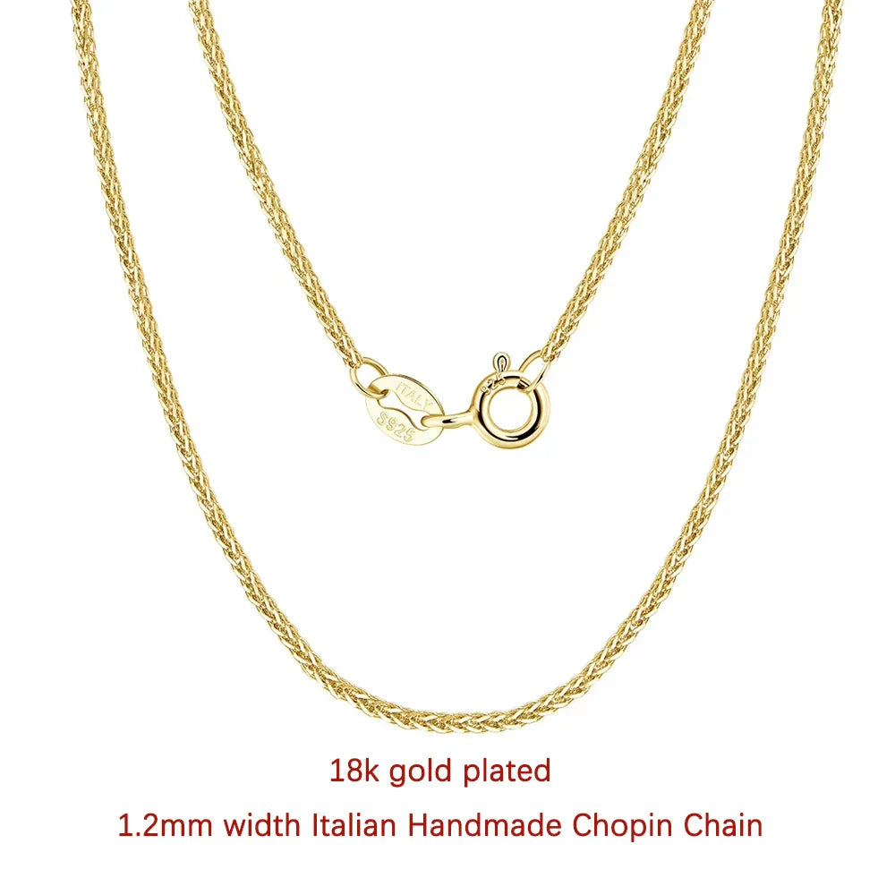 925 Sterling Silver Italian Handmade 1.2/1.6/2.0mm Chopin Chain Necklace for Women Fashion Basic Neck Chain Jewelry SC53