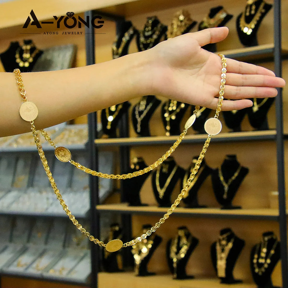 Luxury Arabic Long Necklace 21k Gold Plated 80cm 160cm Italian Vintage Chains Dubai Muslim Women Wedding Party Jewelry Gifts