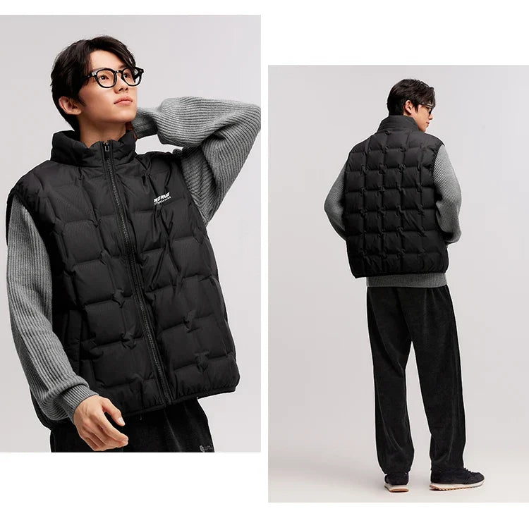Down Vest Men 2024 New Winter Stand-Up Collar Printed Textured Outerwear Stacking Inner Wear Fashion Versatile.