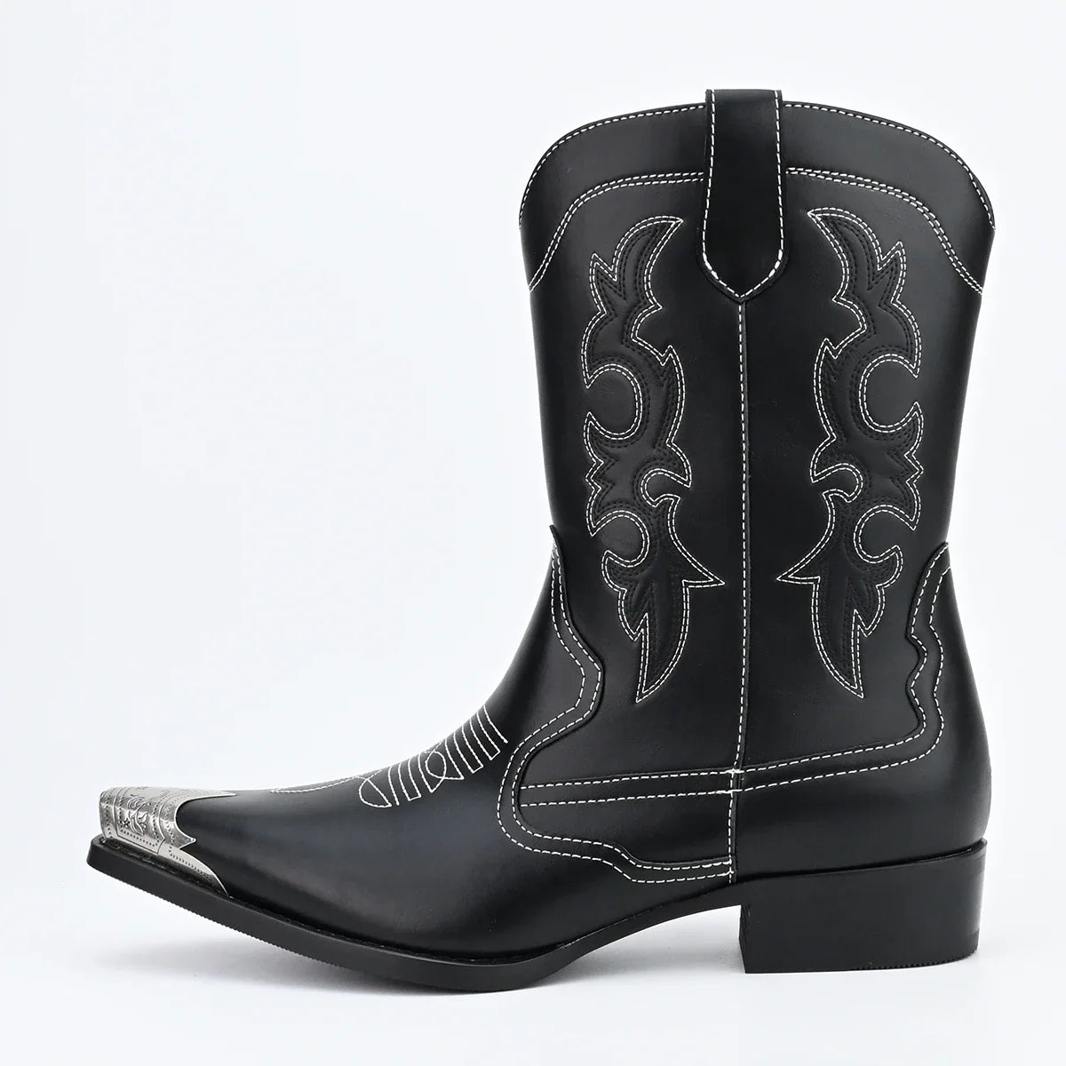 Men's Retro Casual Embroidered Pointed Cowboy Boots Metal Head Men's Boots