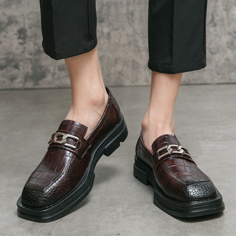 Fashionable Dress Loafers For Men, Crocodile Embossed Chain Decor Slip-on Dress Shoes
